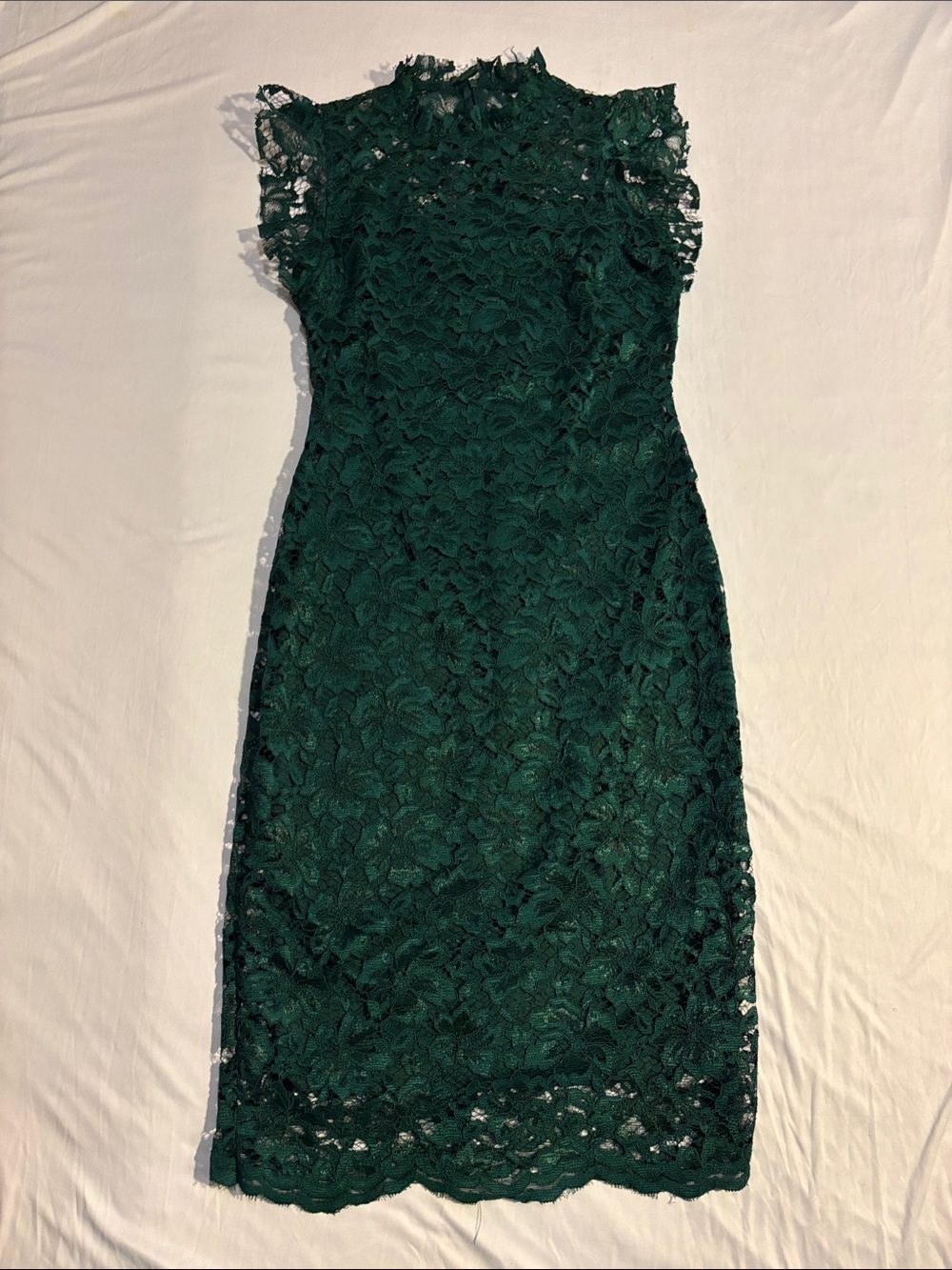 Dark Green Lace Midi Dress for Women